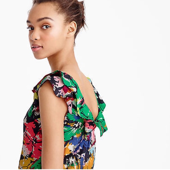 J. Crew Tops - J Crew 100% Silk Ruffle Top, colorful brushstroke